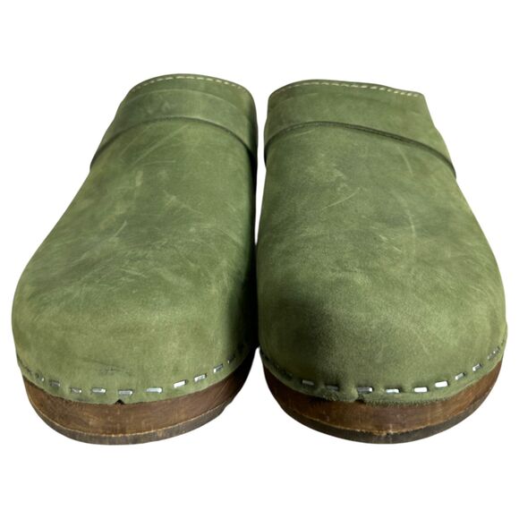 Lotta's from Stockholm Green Leather Wood Chunky Clogs EU 42 US 10 - 10.5 - Picture 2 of 9
